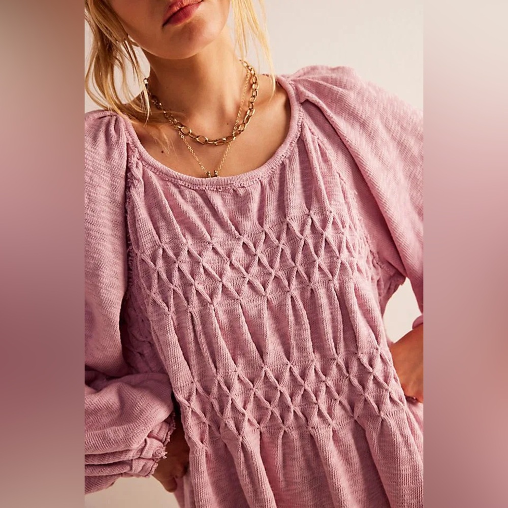 SOLD Free People we the free babydoll loose fit top size xs small pink boho - Picture 5 of 5